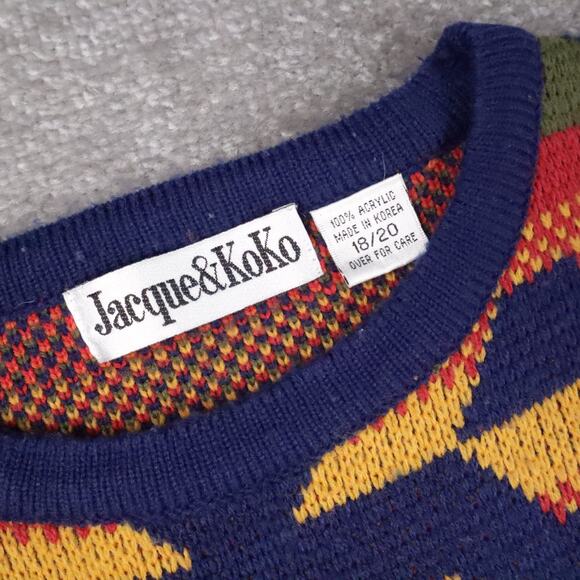 VTG Colorful Aztec Geometric XL Multicolor Chunky Knit Long Sleeve Sweater - Picture 5 of 10